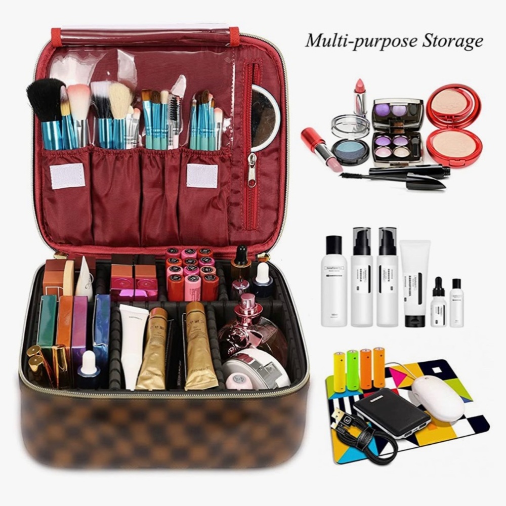 Makeup  Case Cosmetic Leather hart shell,Brown